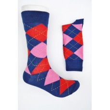 Blue with hot pink and red cotton argyle dress socks Size 7-12